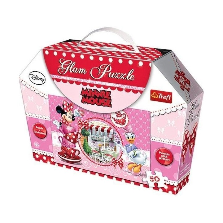 Třpytivé Glam Puzzle Minnie s Daisy v kavárně 50 dílků